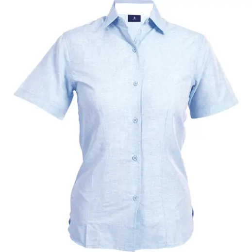 Ladies Berlin Blouse Short Sleeve Sky Melange-White